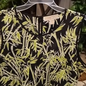 MICHAEL MICHAEL KORS black green white foliage print sleeveless blouse Sz Large